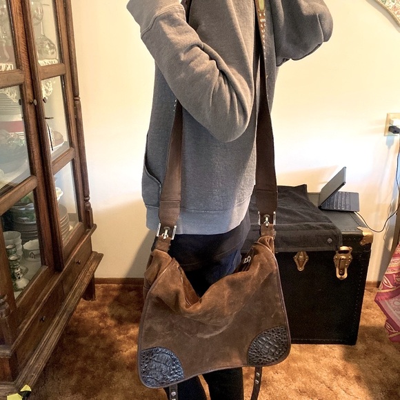 NEW Vintage Authentic Prada bag, brown suede ,alligator straps, 1 made - Picture 2 of 6